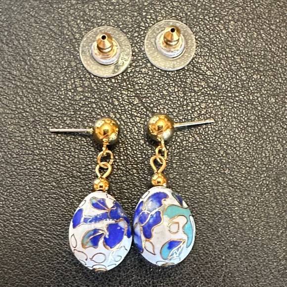 Vintage Cloisonné Enamel Drop Post Back Dangle Earrings - Picture 2 of 10